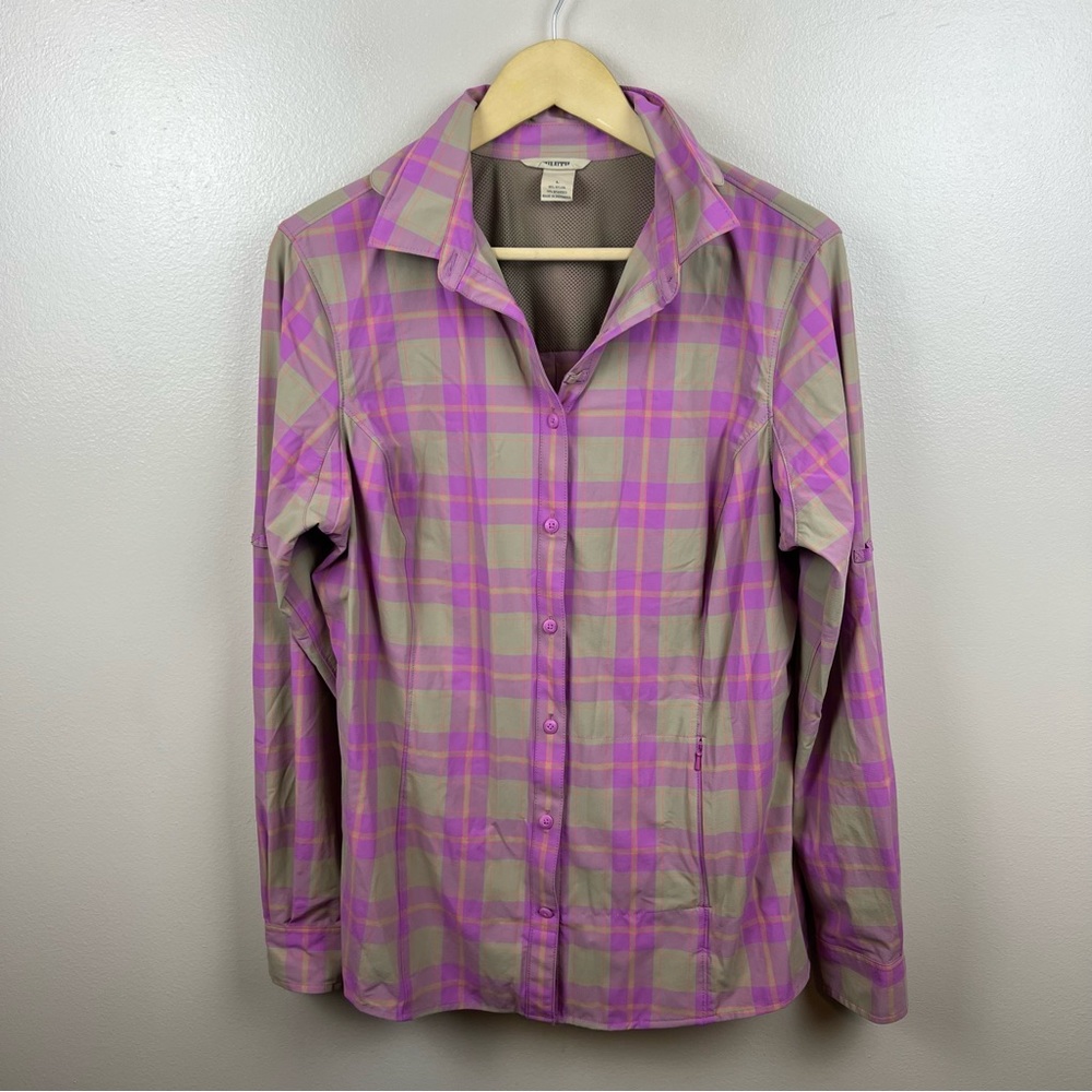 Duluth Trading Co. Women's DuluthFlex Sidewinder Long Sleeve Shirt, L, Pink/Gray